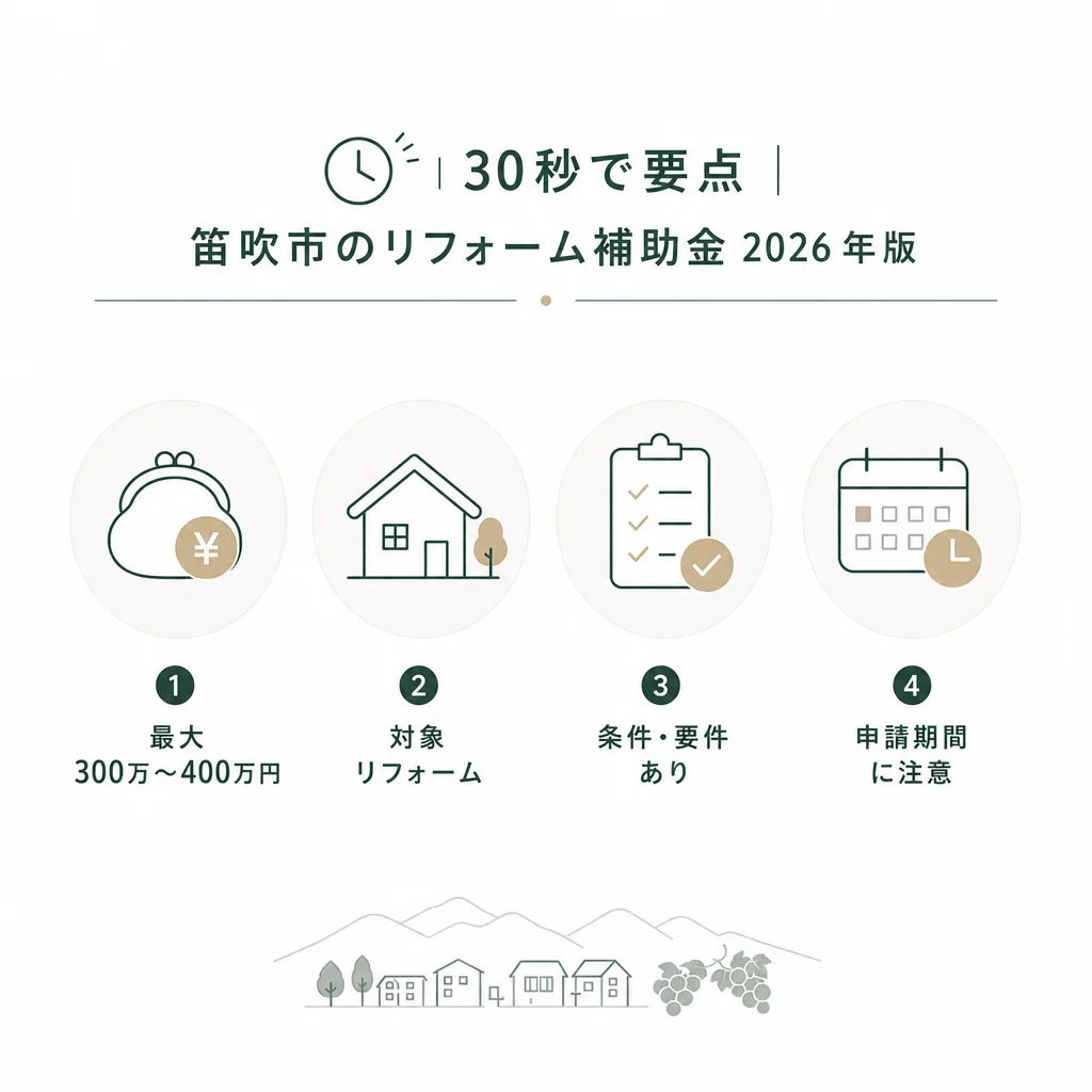 30秒で要点｜笛吹市のリフォーム補助金2026年版
