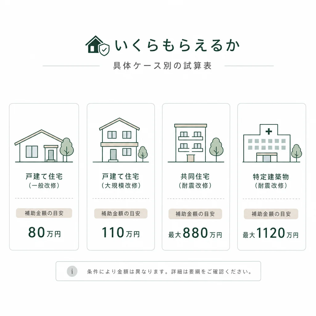 いくらもらえるか — 具体ケース別の試算表