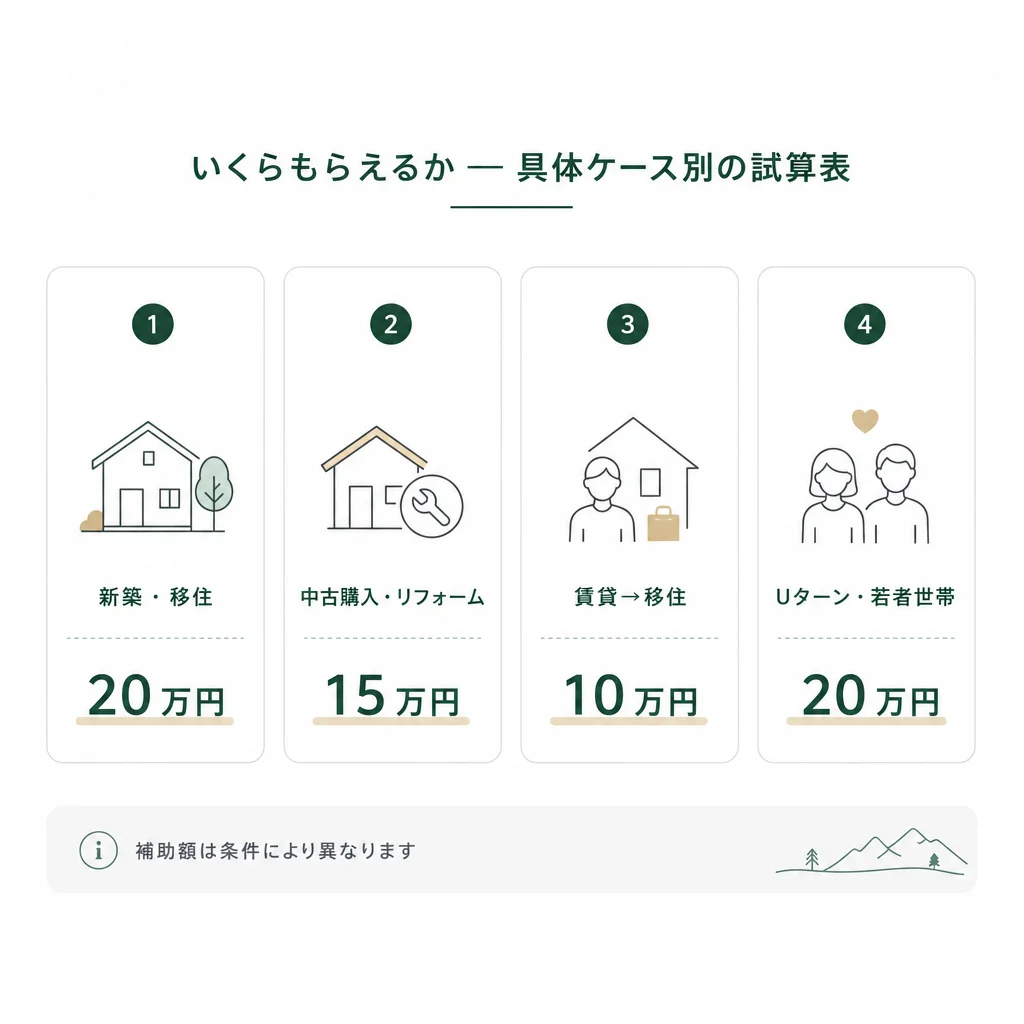 いくらもらえるか — 具体ケース別の試算表
