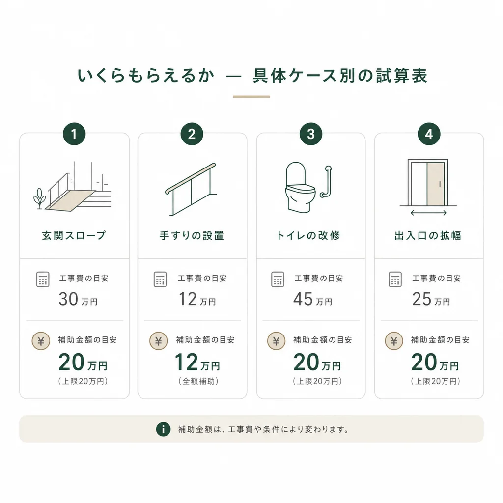 いくらもらえるか — 具体ケース別の試算表