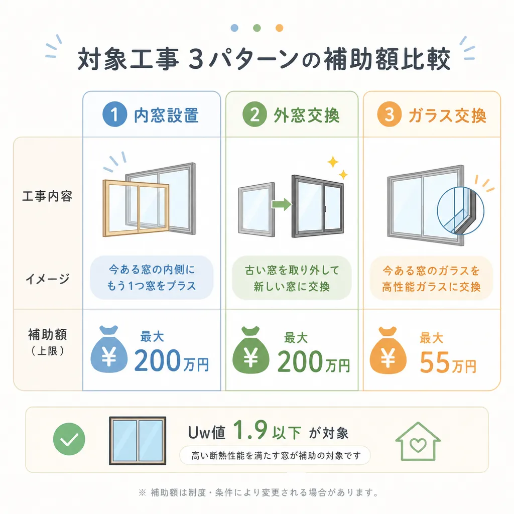 窓リフォーム対象工事3パターン