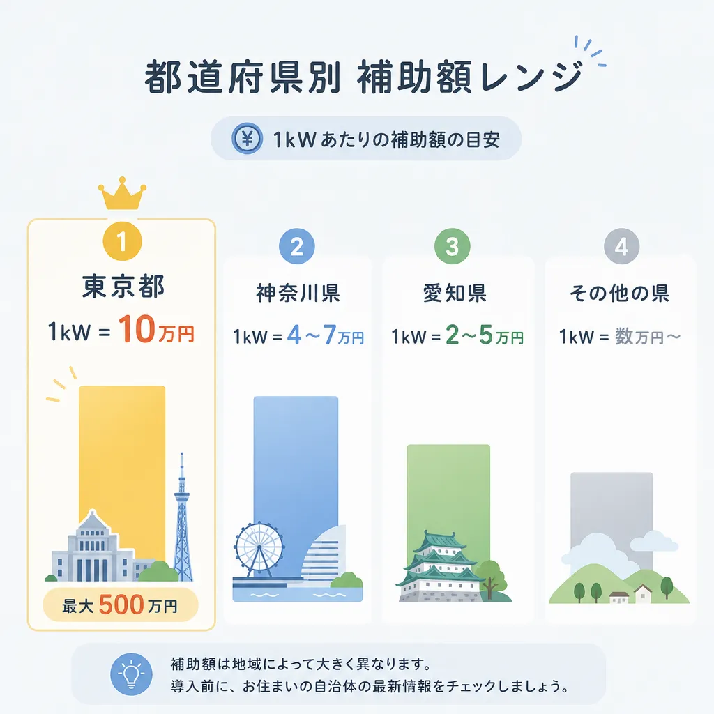 都道府県別の太陽光補助金レンジ比較
