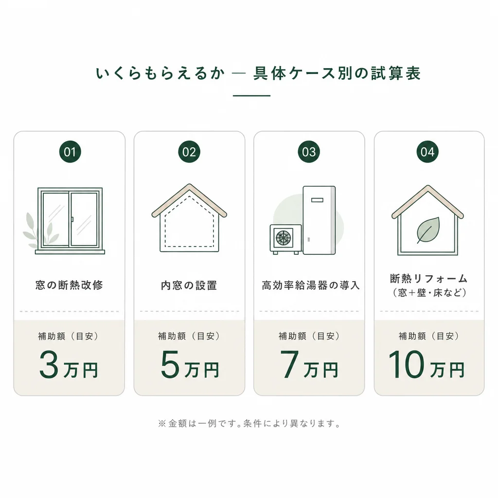 いくらもらえるか — 具体ケース別の試算表