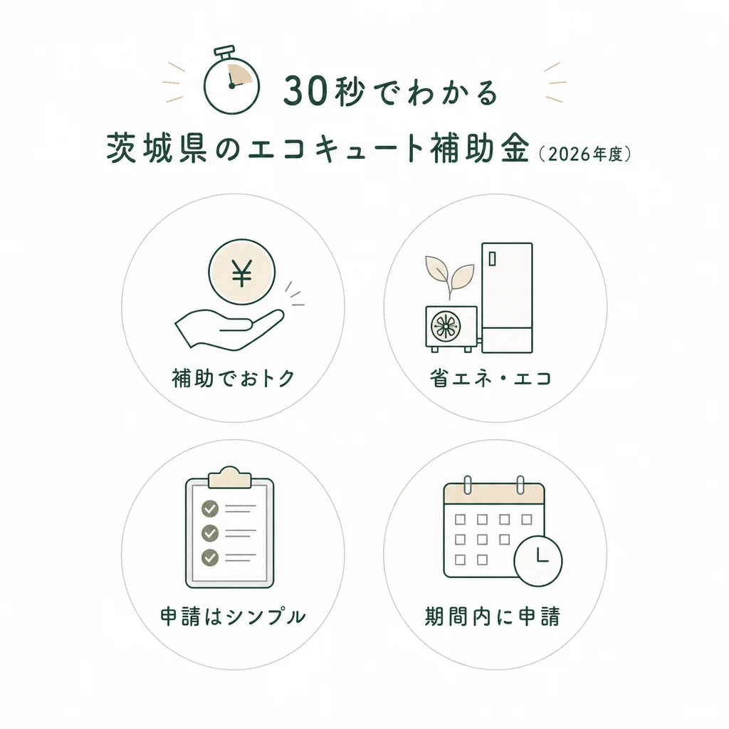 30秒でわかる茨城県のエコキュート補助金（2026年度）