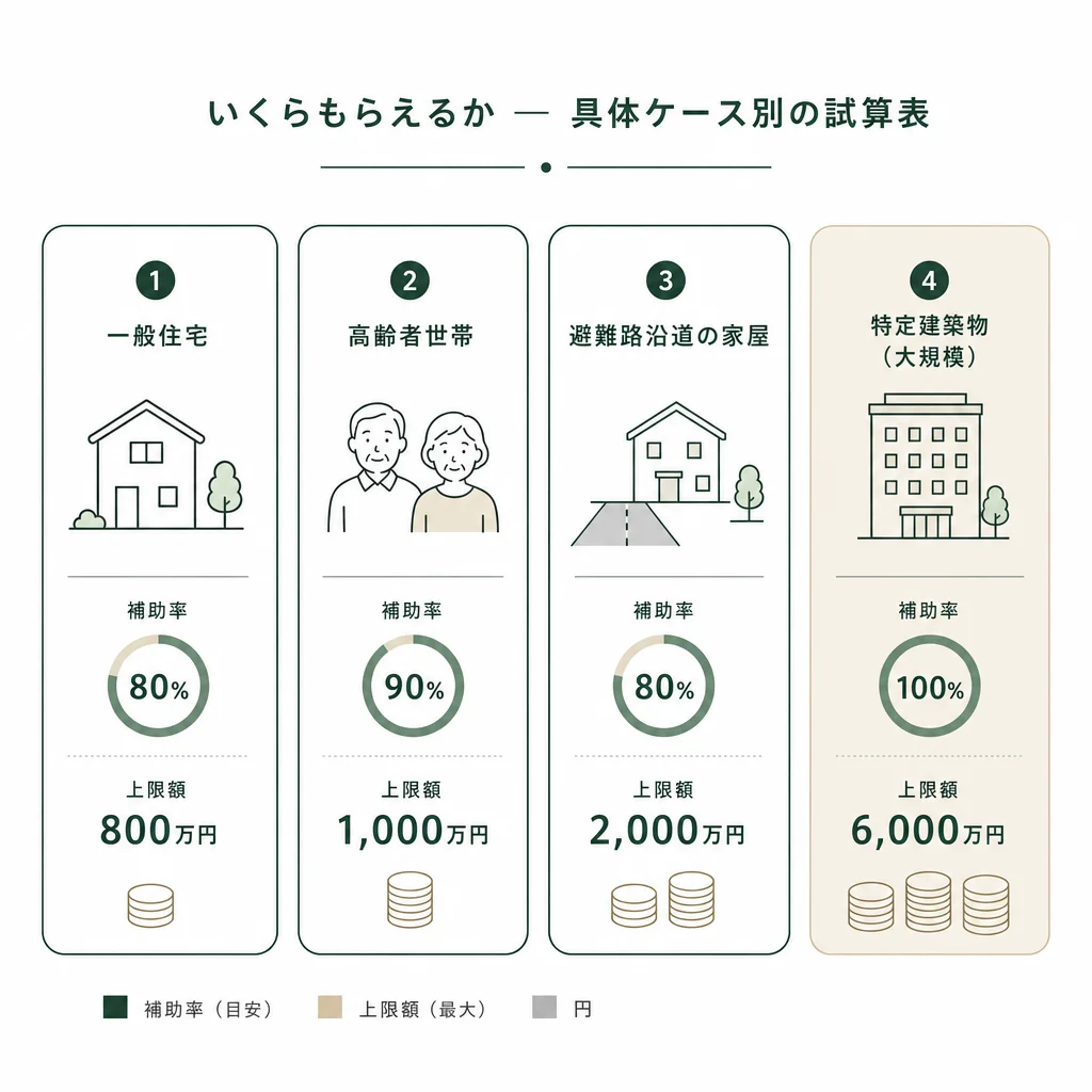 いくらもらえるか — 具体ケース別の試算表