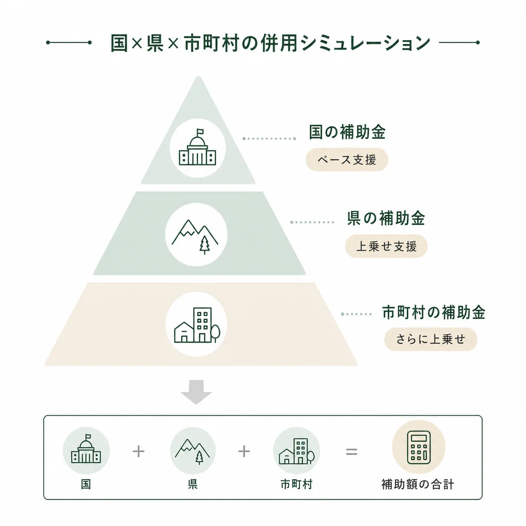 国×県×市町村の併用シミュレーション