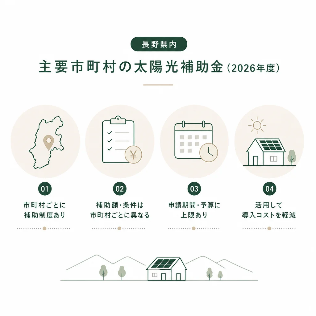 長野県内 主要市町村の太陽光補助金（2026年度）