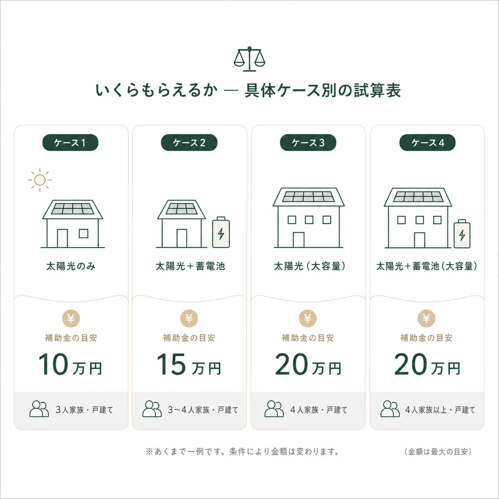 いくらもらえるか — 具体ケース別の試算表