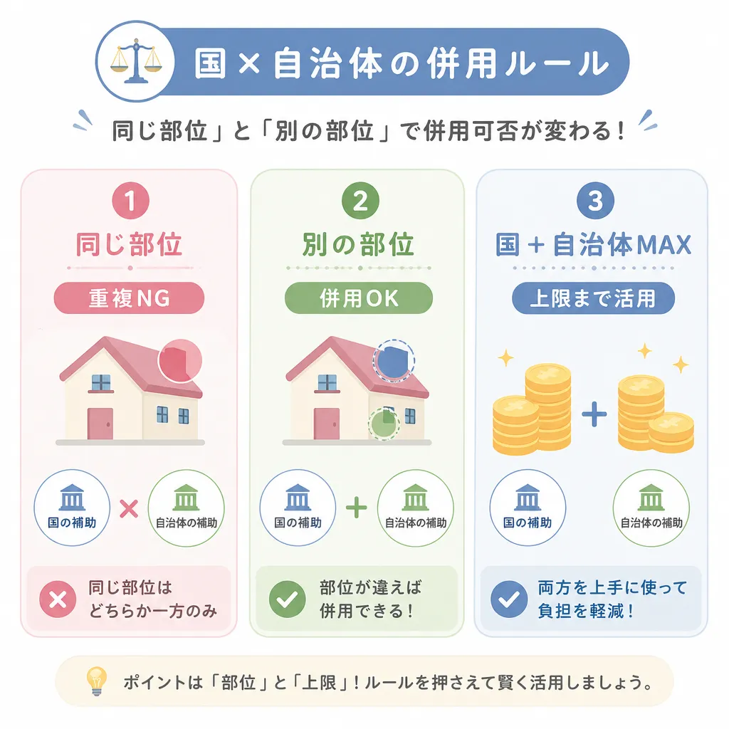国×自治体の併用ルール（同じ部位/別の部位）