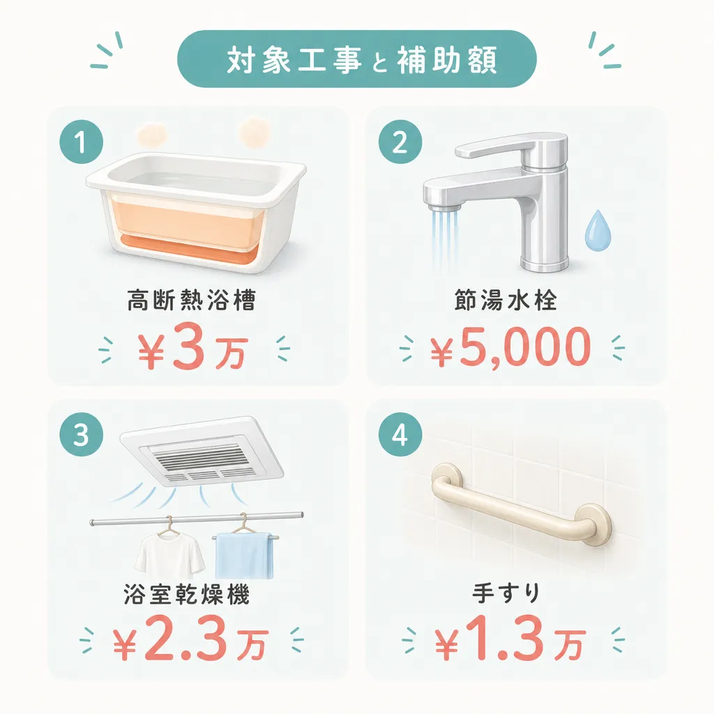 お風呂リフォーム補助対象工事と補助額一覧