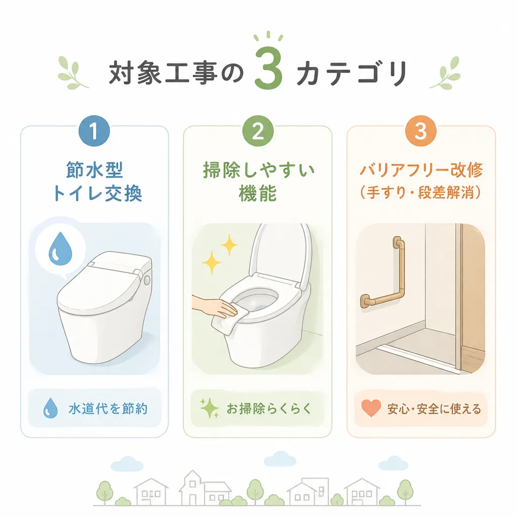 トイレ補助金の対象工事3カテゴリ整理