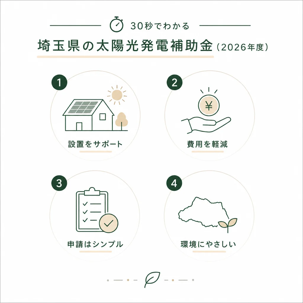 30秒でわかる｜埼玉県の太陽光発電補助金（2026年度）