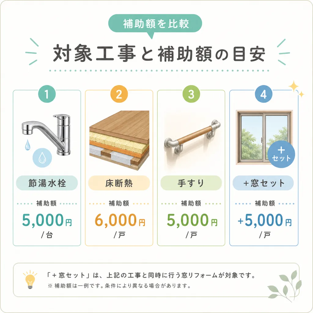洗面所対象工事と補助額