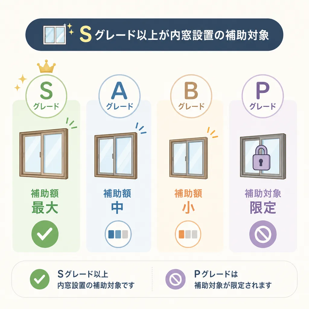 S/A/B/P グレード別の補助額比較
