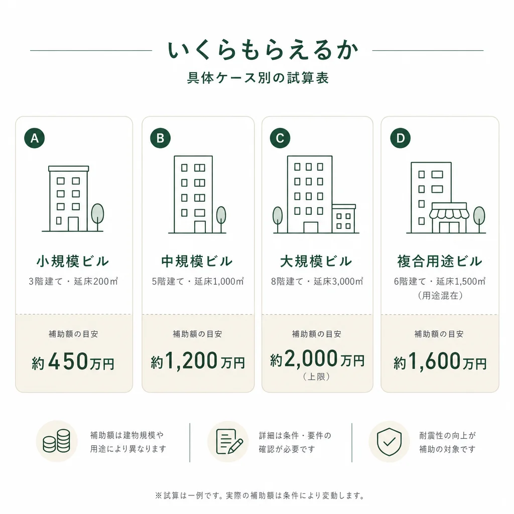 いくらもらえるか — 具体ケース別の試算表