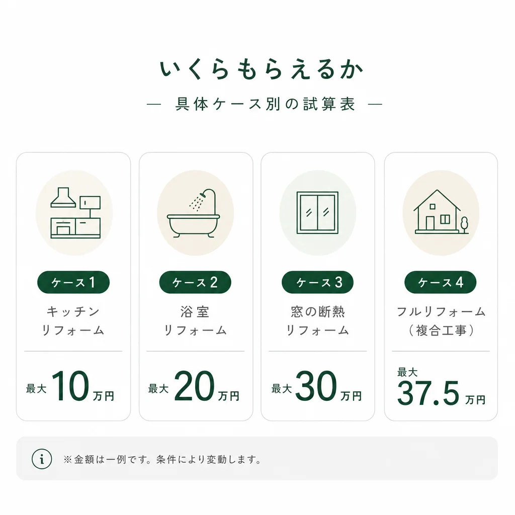 いくらもらえるか — 具体ケース別の試算表