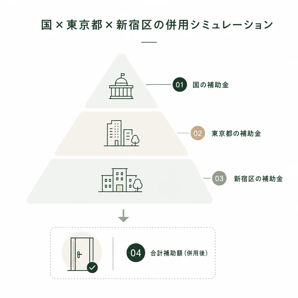 国×東京都×新宿区の併用シミュレーション