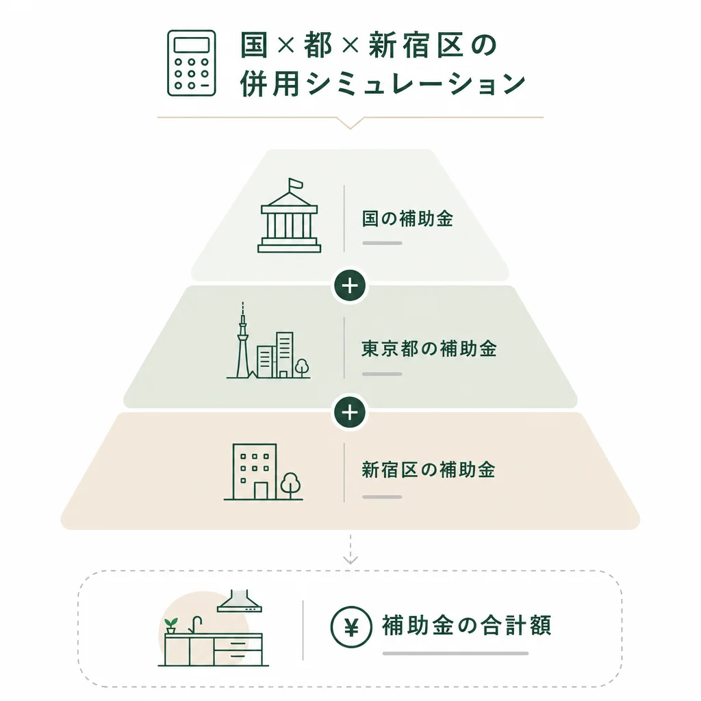 国×都×新宿区の併用シミュレーション