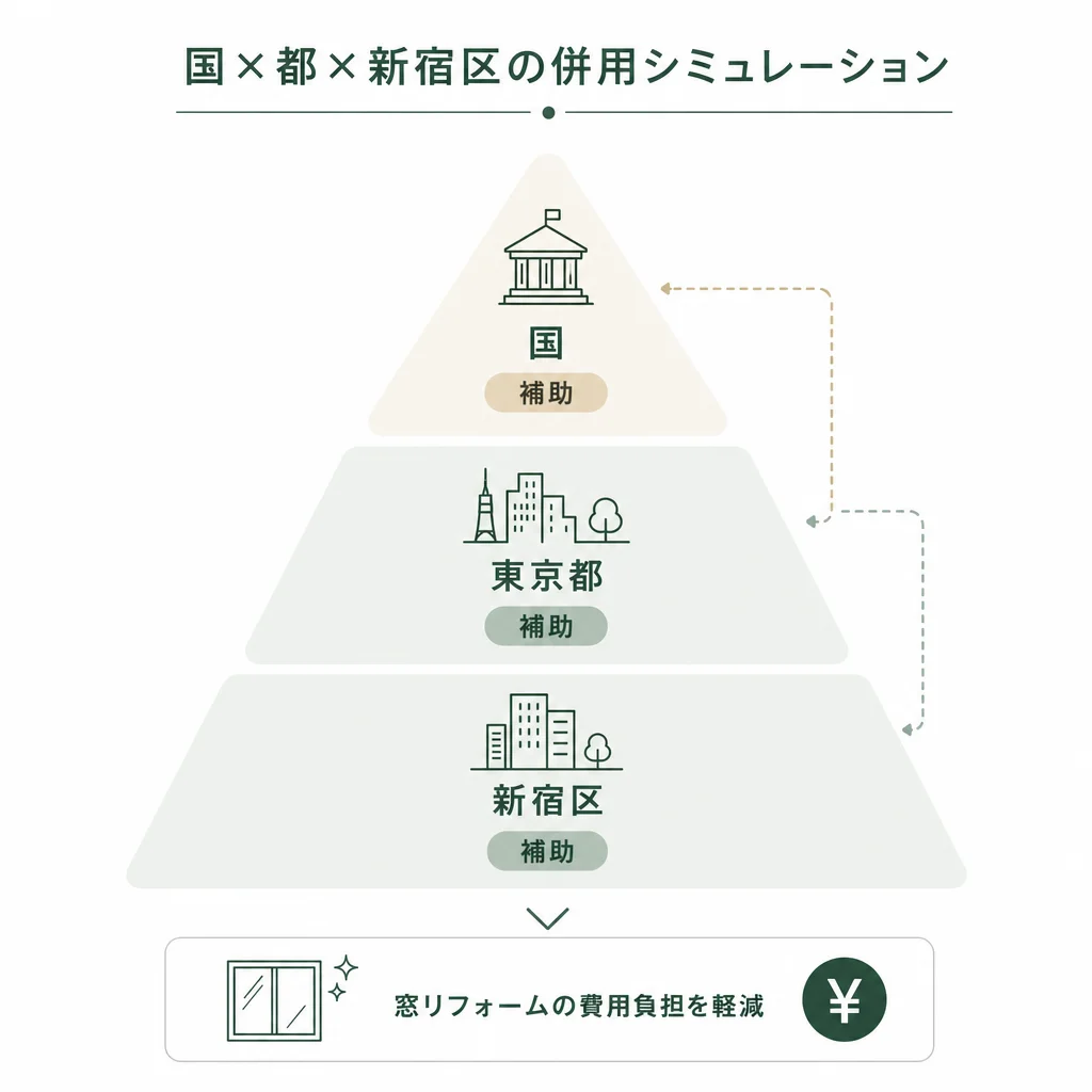 国×都×新宿区の併用シミュレーション