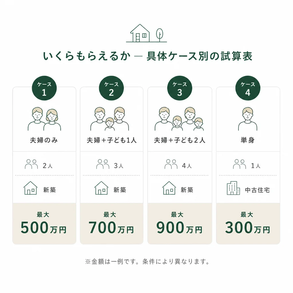いくらもらえるか — 具体ケース別の試算表