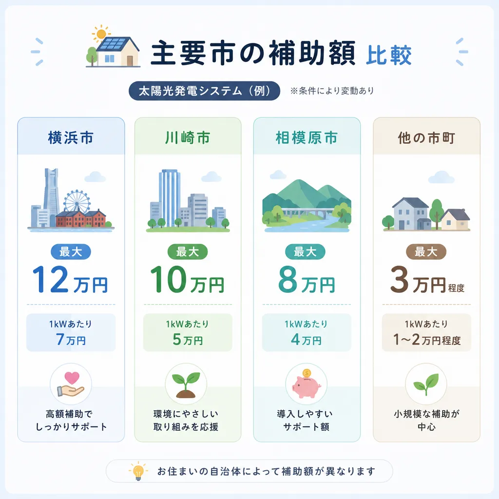 神奈川県 主要市の太陽光補助額一覧