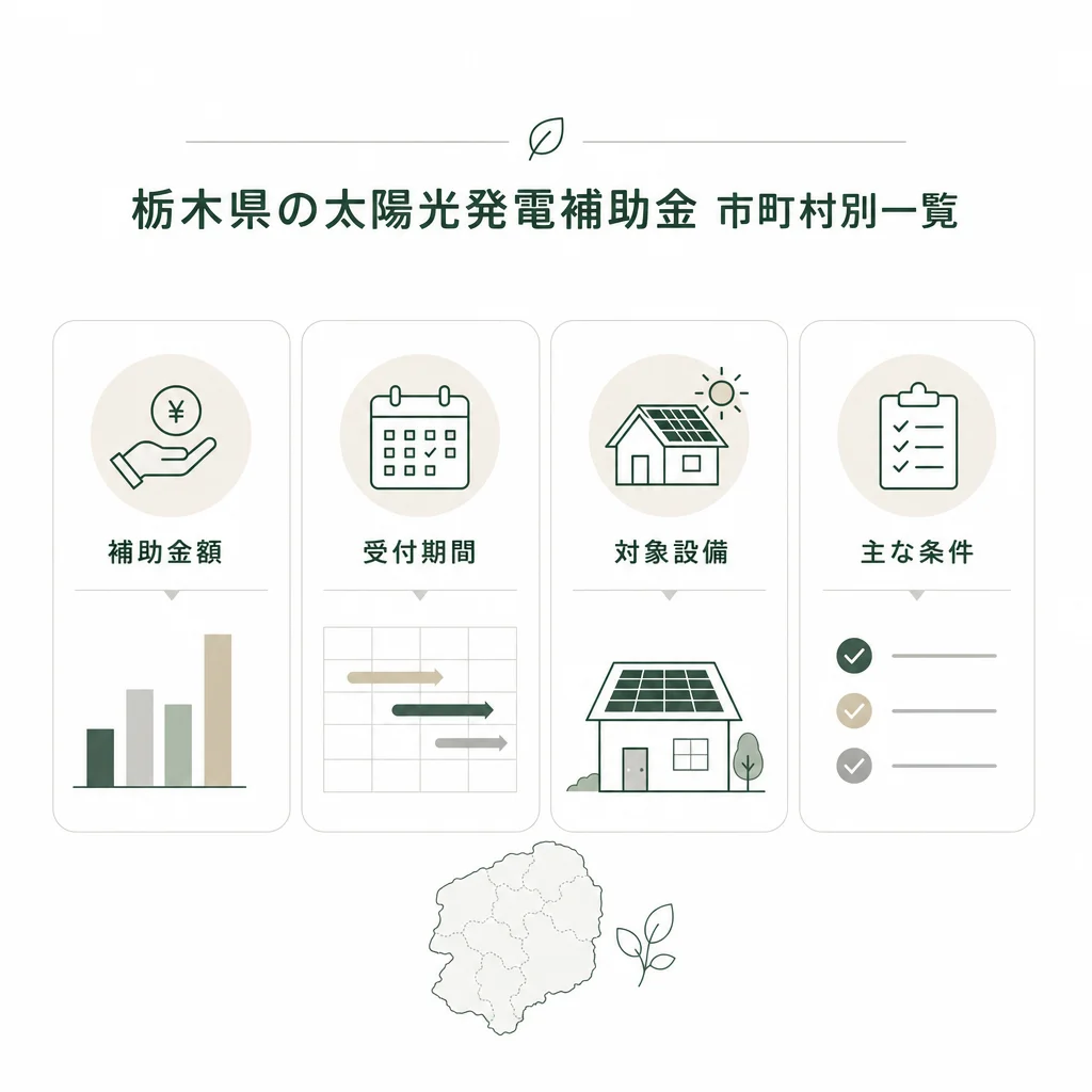 栃木県の太陽光発電補助金 市町村別一覧
