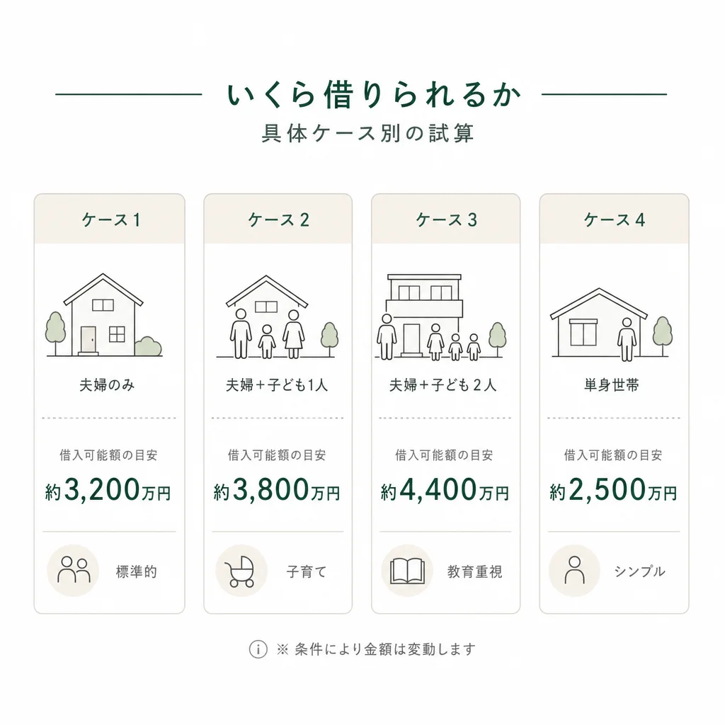 いくら借りられるか — 具体ケース別の試算