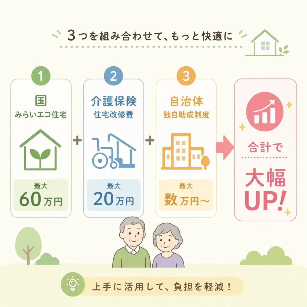国×介護保険×自治体の三段階併用