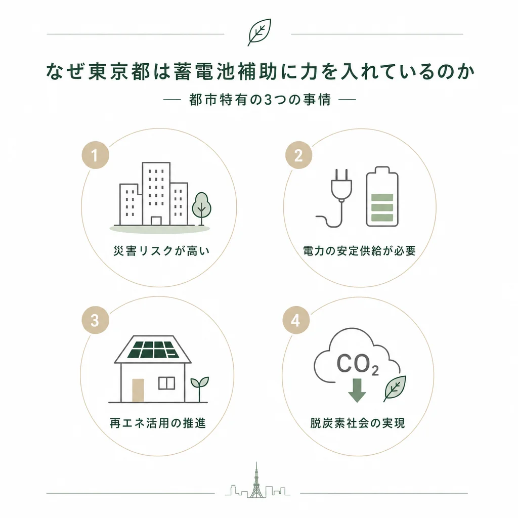 なぜ東京都は蓄電池補助に力を入れているのか — 都市特有の3つの事情