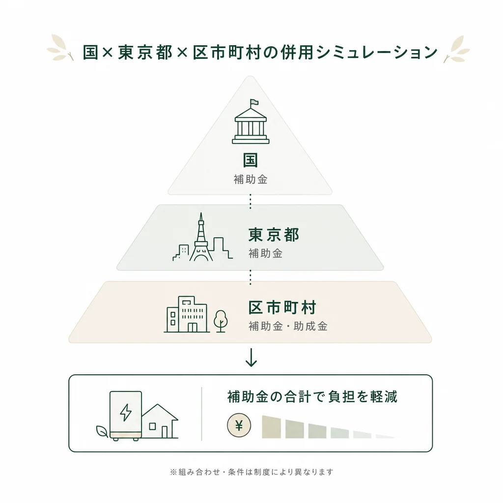 国×東京都×区市町村の併用シミュレーション