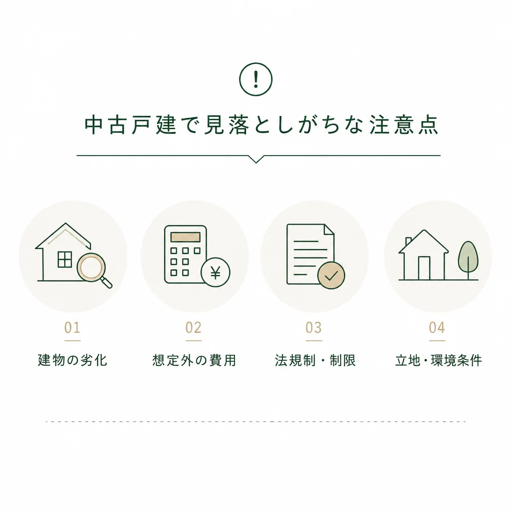 中古戸建で見落としがちな注意点のイメージ図