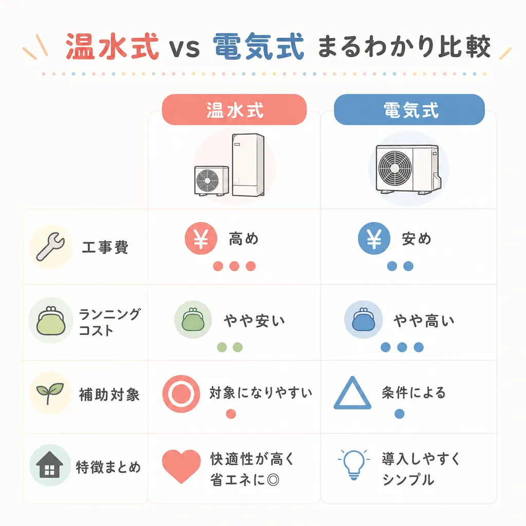 床暖房 温水式 vs 電気式の比較